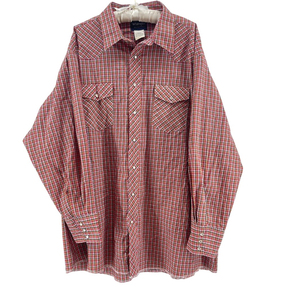 Wrangler Western Shirt Men 3XT Red Plaid Pearl Snap Tall Cowboy Rodeo Ranchcore